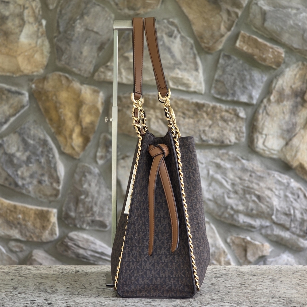 Michael Kors Mina Logo Large Brown Shoulder Bag - Picture 2 of 10